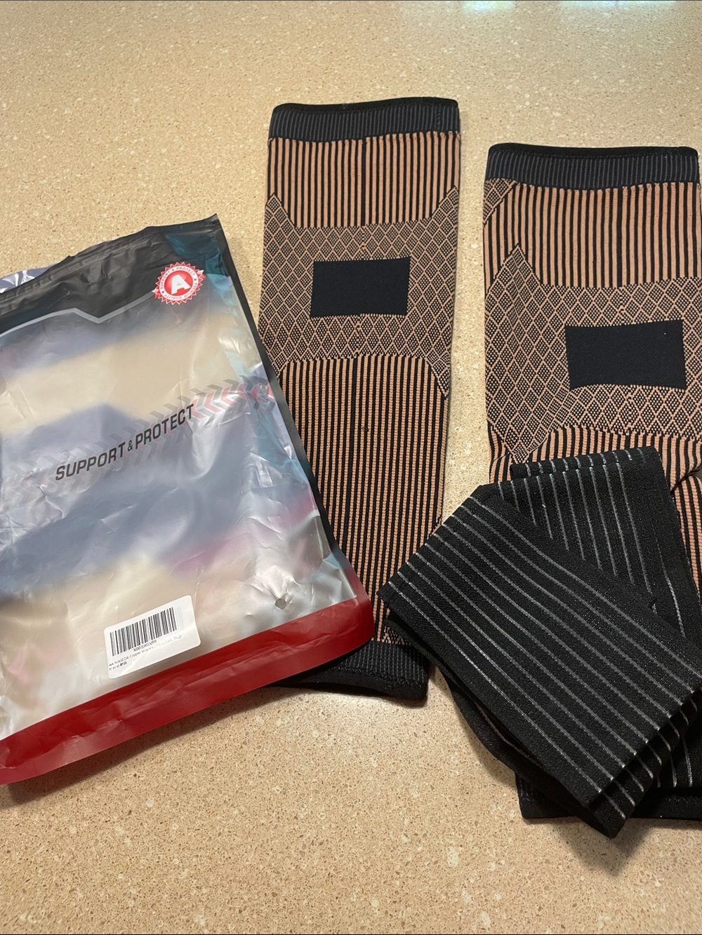Compression Thigh and Knee Copper Sleeves - Black & Tan Support